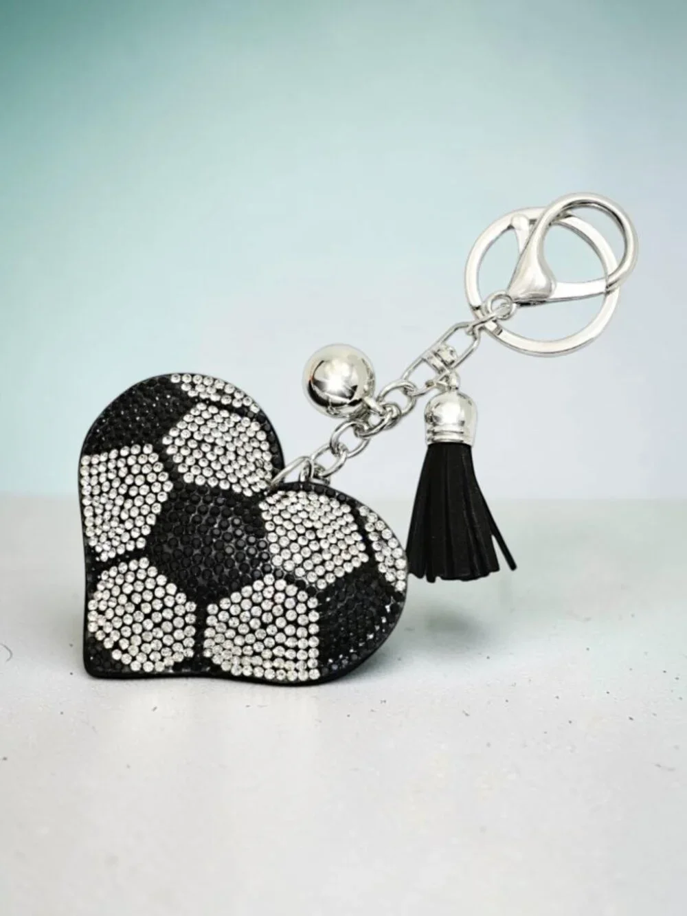 Soccer Heart Tassel Bling Faux Suede Stuffed Pillow Key Chain Handbag Charm